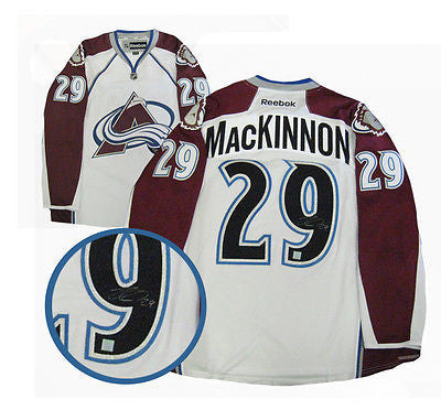 NHL NATHAN MACKINNON, AUTOGRAPHED COLORADO AVALANCHE WHITE REPLICA JERSEY