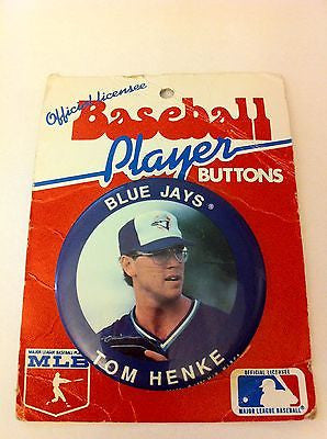 MLB TOM HENKE PLAYER BUTTON, TORONTO BLUE JAYS, 1990