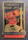 MLB TORONTO BLUE JAYS LAPEL PIN, MLB ATTENDANCE RECORD OCTOBER 4, 1992