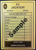 MLB BO JACKSON SAMPLE CARD, KANSAS CITY ROYALS, SUPER STAR ELITE 1989-90, MINT, 001
