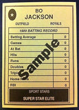 MLB BO JACKSON SAMPLE CARD, KANSAS CITY ROYALS, SUPER STAR ELITE 1989-90, MINT, 004
