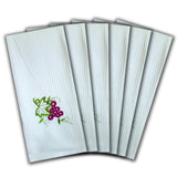 WAFFLE WEAVE PURE COTTON EMBROIDERED KITCHEN/TEA TOWELS, SET OF 6, 18X28" INCHES - GRAPES DESIGN